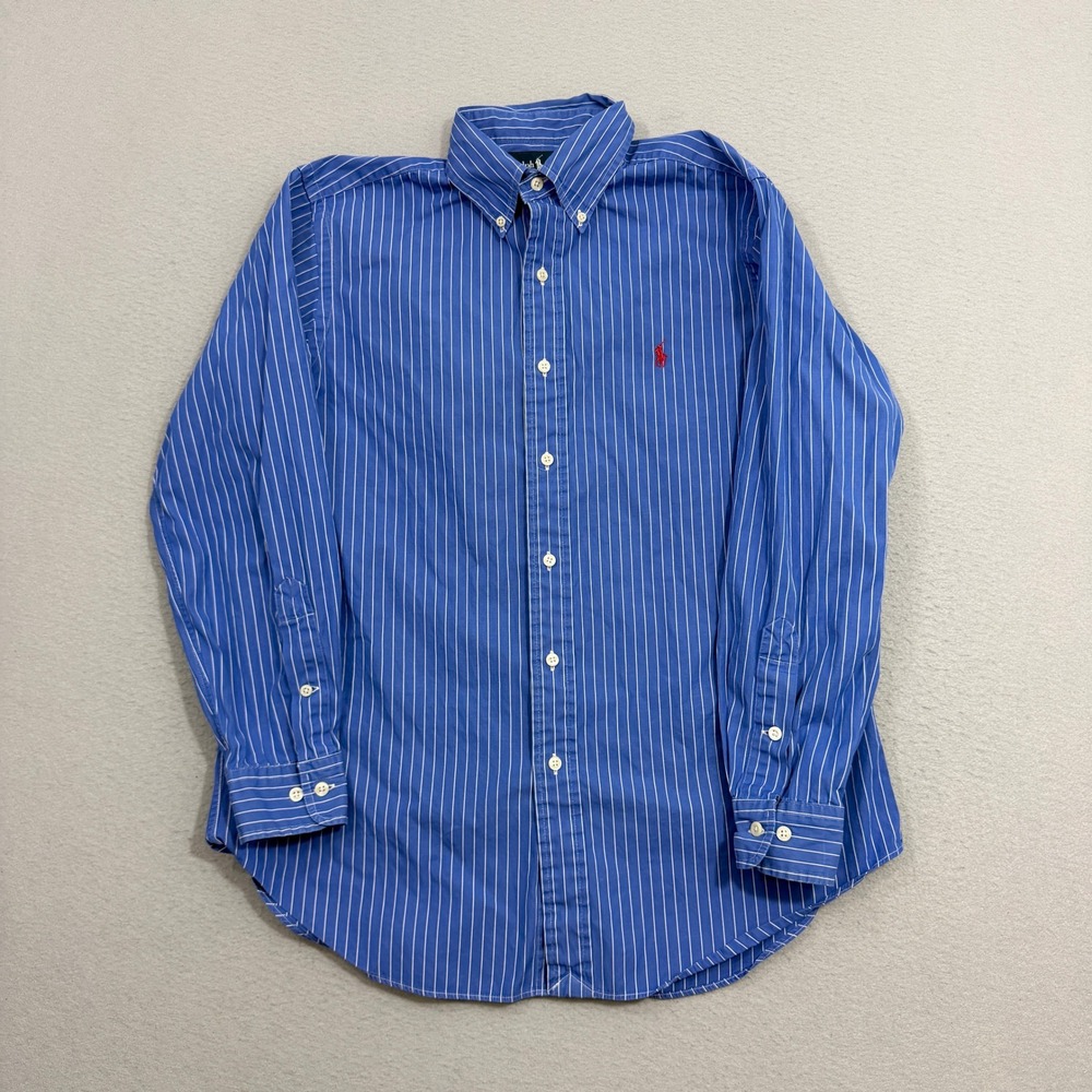 Vintage Polo Ralph Lauren Button Shirt 15.5 Blue Pinstripe Classic Fit Preppy